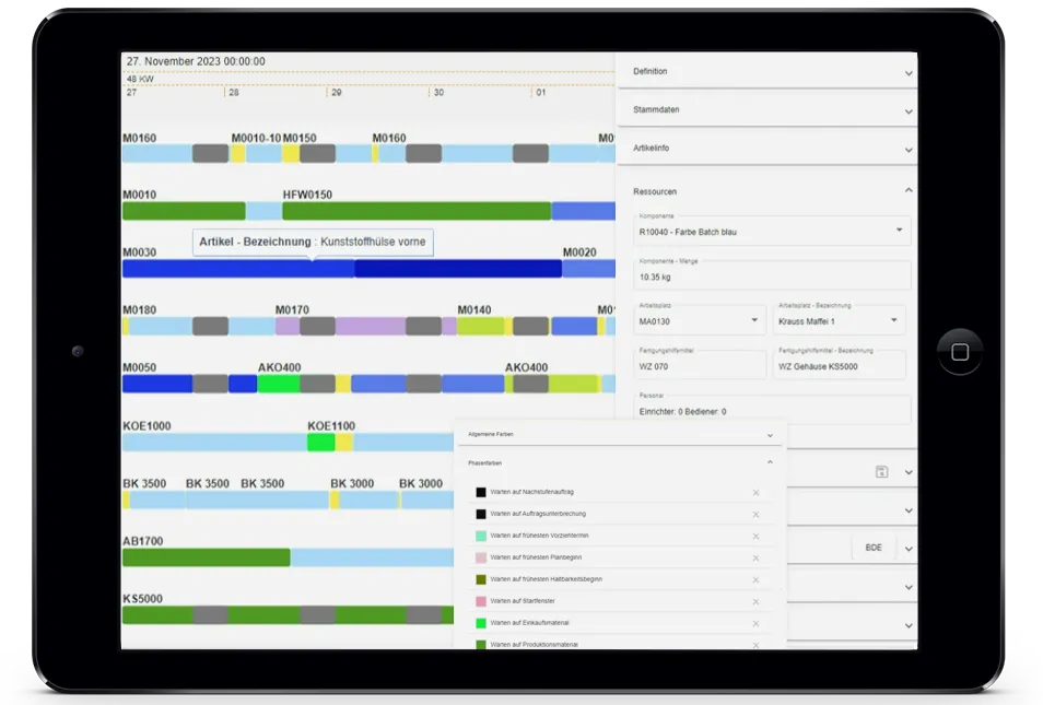 Screenshot Produktionsplanung